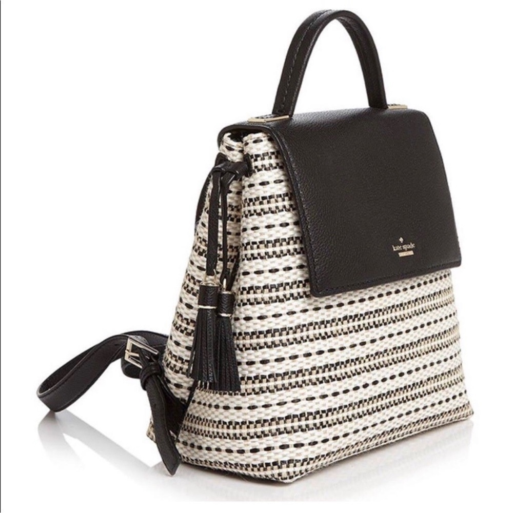 Kate Spade Kingston Drive Simona Woven‎ Backpack leather trim tassels cute NWOT